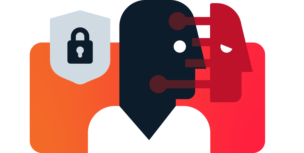 Illustration of a person undergoing biometric identity verification with deepfake threat indicators